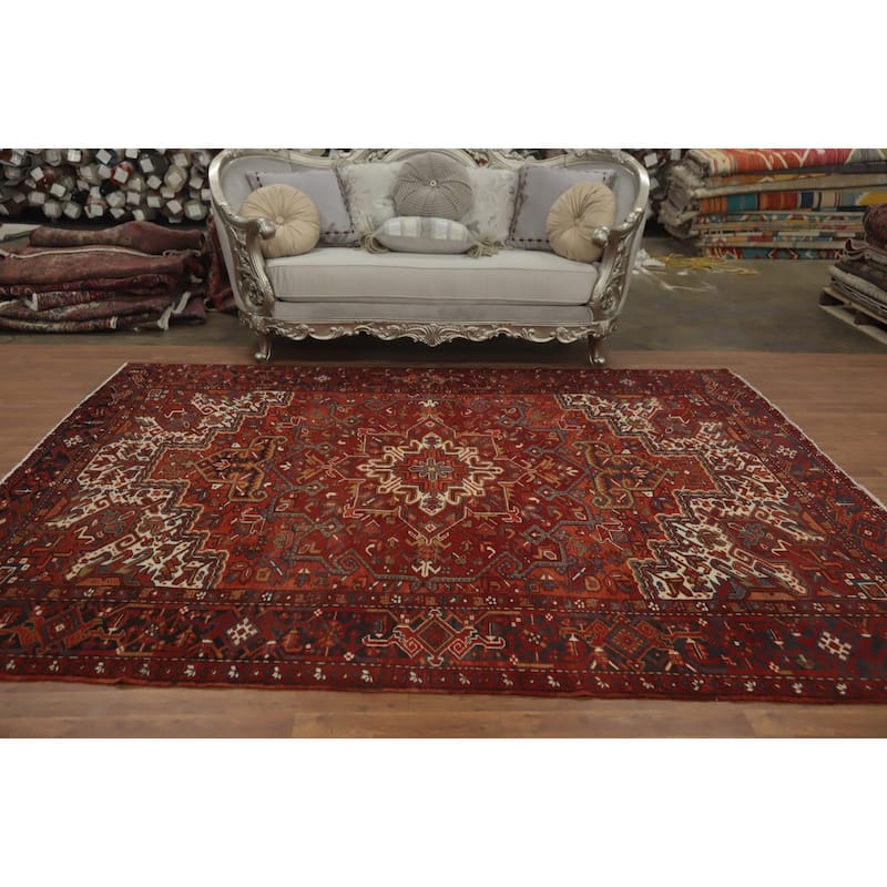Hand Knotted Oriental 100% Wool Carpet Traditional Medallion Oranges & Rust Heriz Area Rug - 9' 8'' X 8' 0''