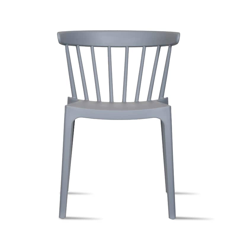 Stackable Modern Plastic Low Back Windsor Dining Chairs With Spindle Back For Kitchen Indoor Outdoor Patio Office - Grey