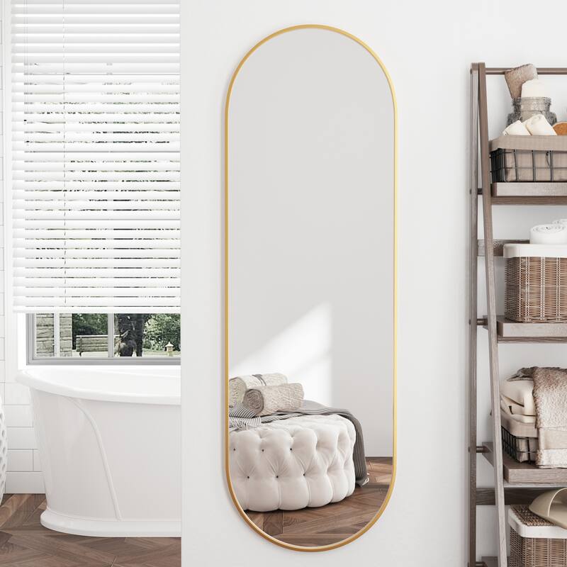Rust-Proof Brushed Aluminum Frame Oval Full-Length Mirror