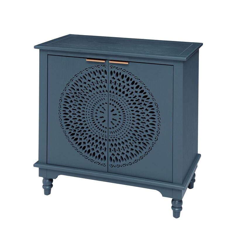 GDFStudio - Manchuria Crest American Style Hollow-Carved Storage Accent Cabinet with 2 Doors