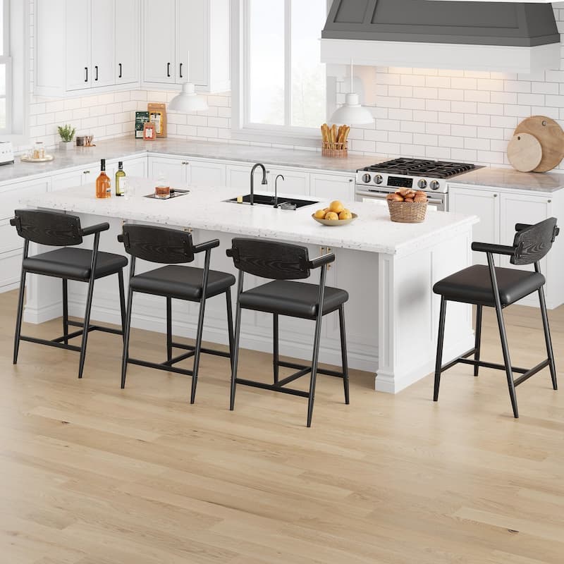 26" Counter Height Bar Stools Set of 2/4 with Arms, 2PCS/4PCS Modern Bar Stools Set with Back & Upholstered Wider Seat