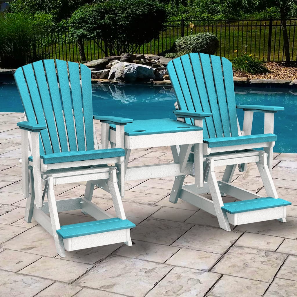 OS Home and Office Model Double Balcony Height Glider with Center Table in Aruba Blue and White - N/A