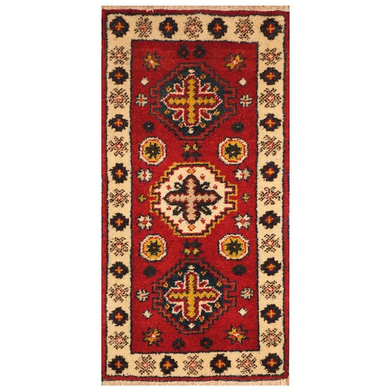 Handmade One-of-a-Kind Kazak Wool Rug (India) - 2' x 4'