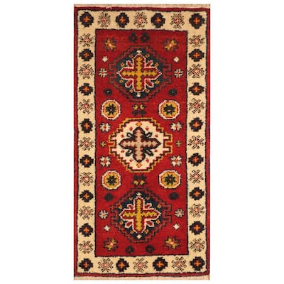 Handmade One-of-a-Kind Kazak Wool Rug (India) - 2' x 4'
