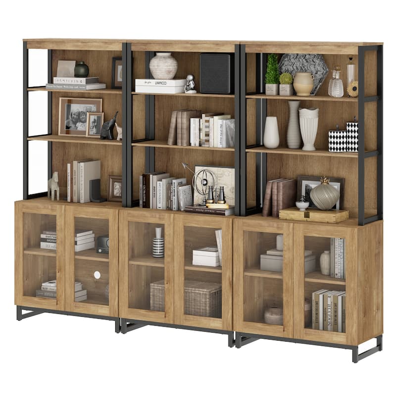 3 PCS Modern 72" Sideboard with Glass Doors and Adjustable Shelves, Multifunctional Buffet for Dining Room or Kitchen