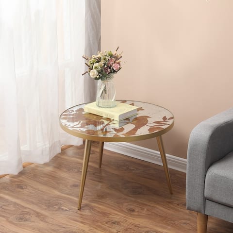 Gold Metal and Mirror Bird and Flower Accent Side Table