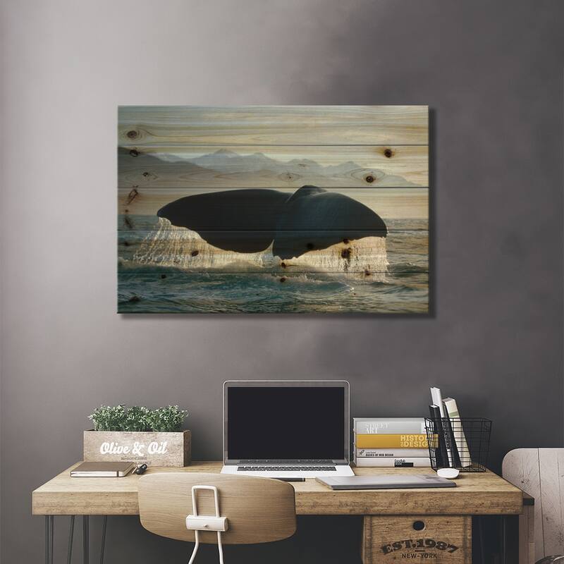 Sperm Whale Tail, New Zealand Print On Wood by Flip Nicklin - Multi-Color