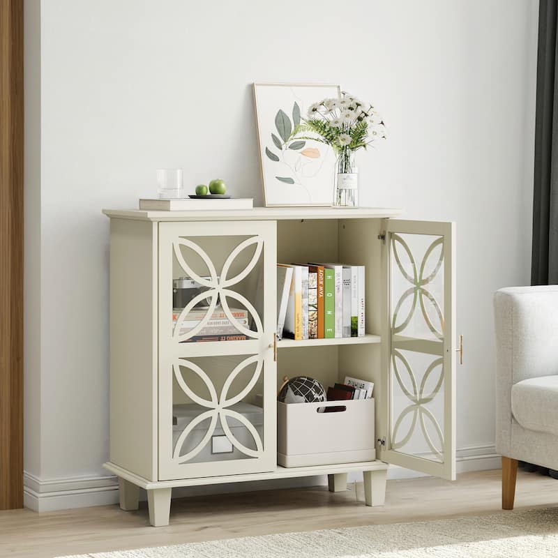 Sideboard Buffet Storage Cabinet With Tempered Glass Doors