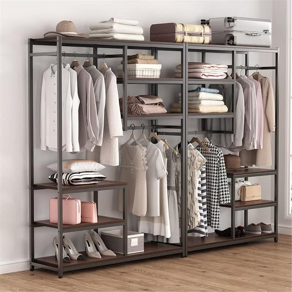 Shop Free Standing Closet Organizer Double Hanging Rod Clothes Garment Racks On Sale Overstock 30537676 White Black