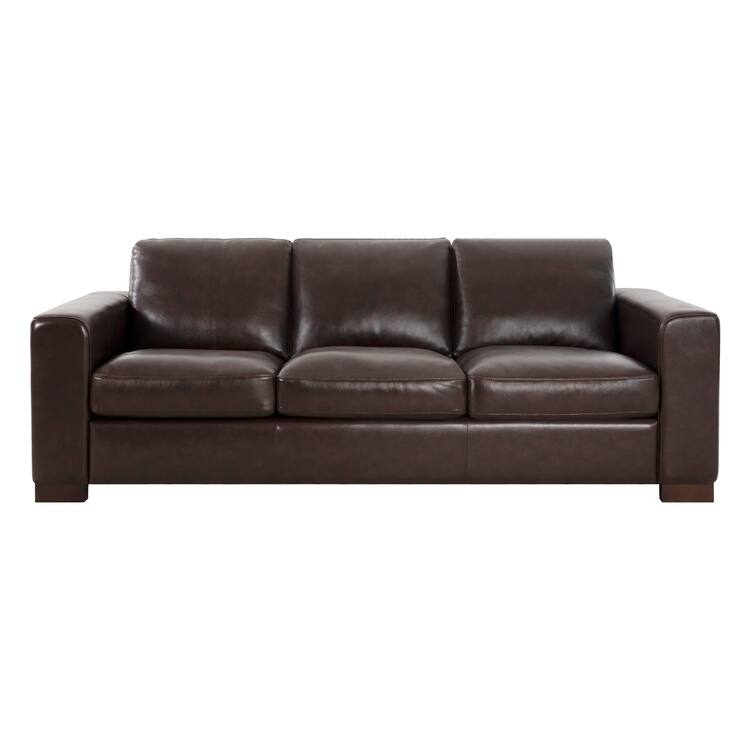 Genuine leather sofa & loveseat with feather cushions, square arms, sturdy & stylish. - Sofa, Espresso