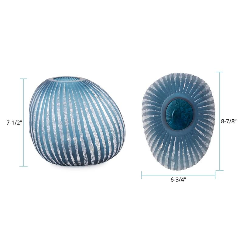 Allan Andrews Contemporary Asymmetrical Matte Blue & Silver Glass Vase Collection