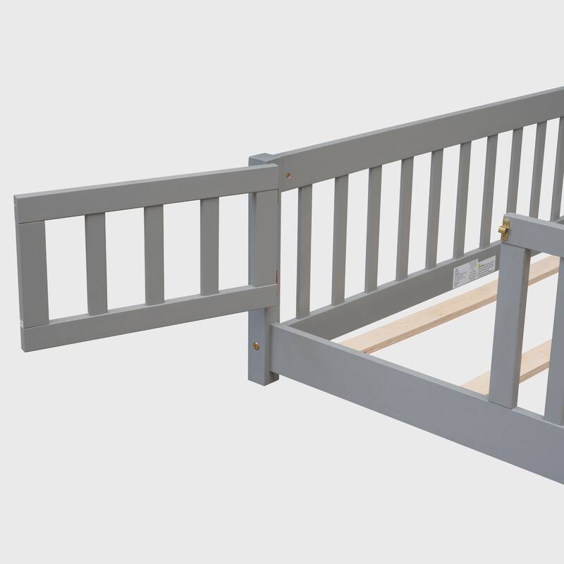 Full size Floor Platform Bed with Fence and Door