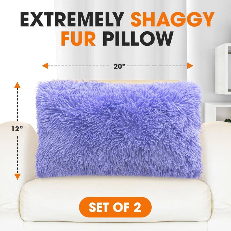 Cheer Collection 12"x20" Shaggy Long-hair Throw Pillows (Set of 2)