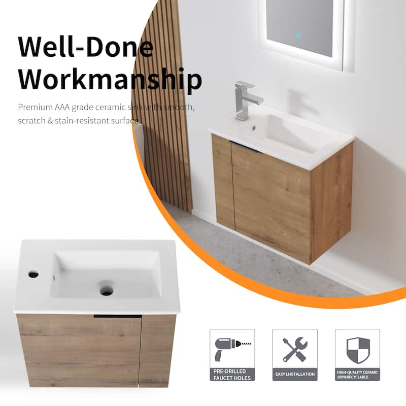 Bathroom Vanity With Sink In 22 Inch, Floating Bathroom Vanity With Soft Close Door