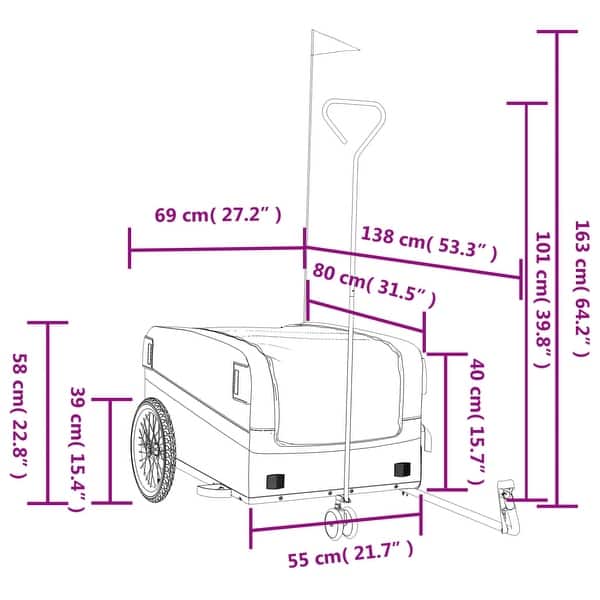 dimension image slide 3 of 5, vidaXL Bike Trailer Kids Bicycle Cargo Trailer Cart Wagon with Tow Bar Iron