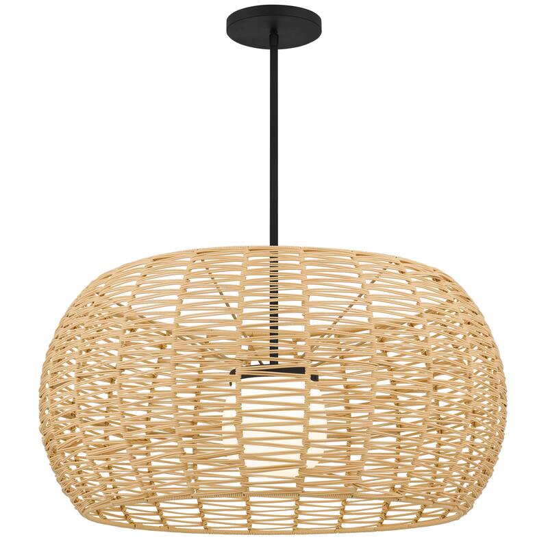 HomeRoots Natural And Black Rattan And Metal LED Dimmable Outdoor Hanging Pendent Light - 32.00' X '16.00' X '32.00
