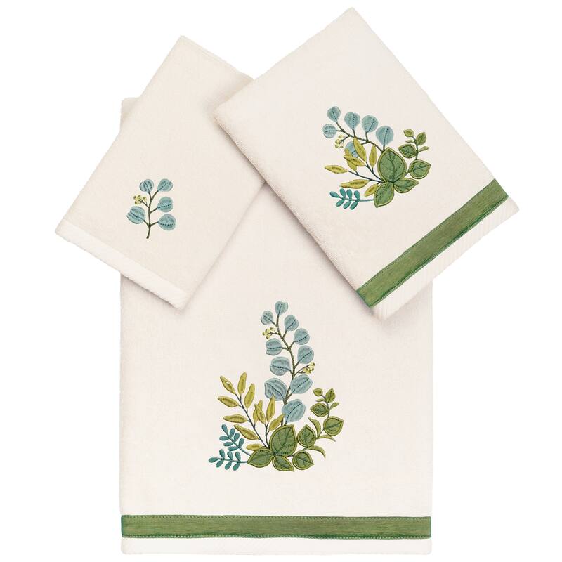 Authentic Hotel and Spa 100% Turkish Cotton Botanica 3PC Embellished Towel Set - Beige