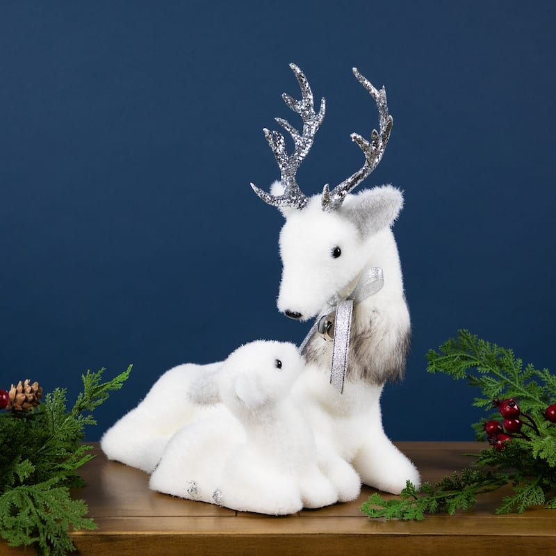 Laying Reindeer Mom and Calf Christmas Figurine - 11.5"
