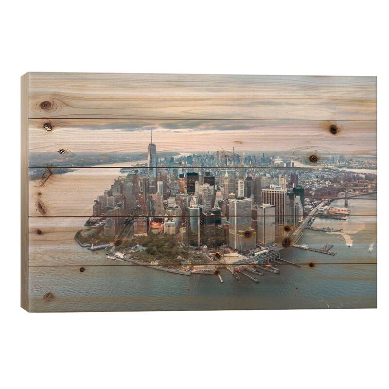 Lower Manhattan Peninsula At Sunset, New York City, New York, USA Print On Wood by Matteo Colombo - Multi-Color - 18x26x1.5