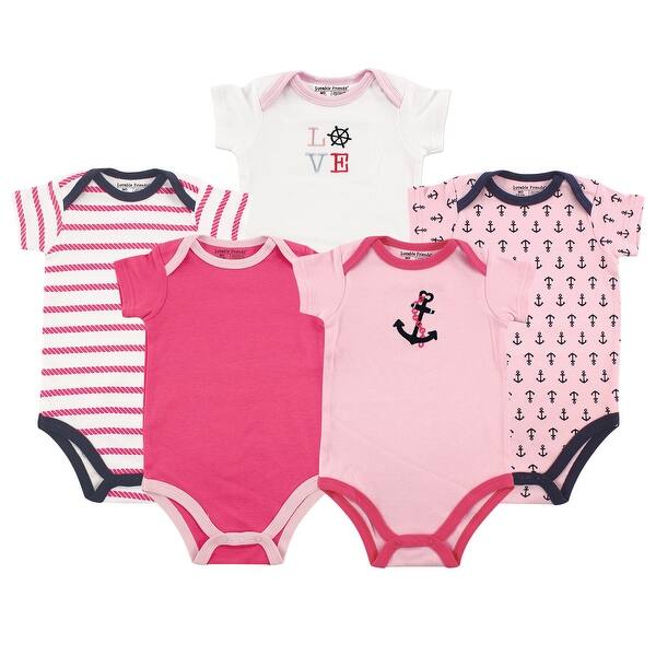 slide 1 of 1, Luvable Friends Baby Girl Cotton Bodysuits 5pk, Girl Nautical 0-3 Months - Girl Nautical