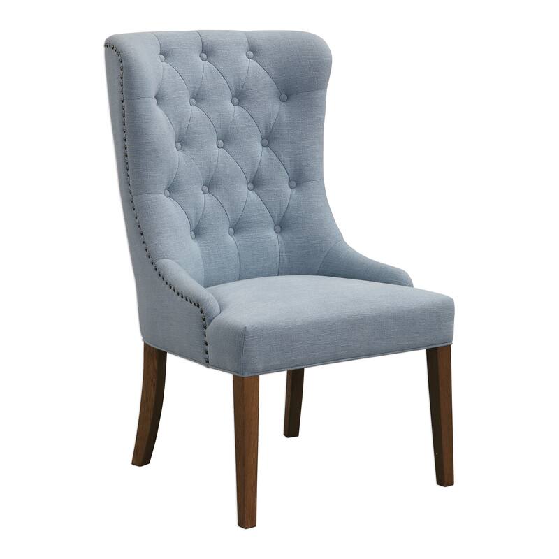 Rioni Light Blue Tufted Wing Chair with Bronze Nailhead Trim