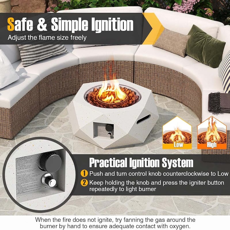 Propane Fire Pit Table Set 28" Terrazzo Gas Fire Pit