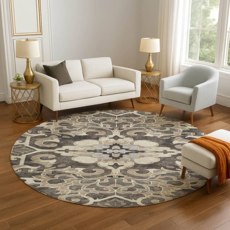 Premium Washable Super Soft Raj Traditional Mayfield Rug - Chocolate - 8' x 8'