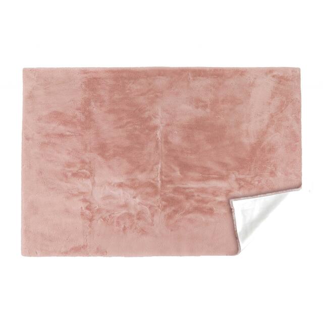 Luxe Faux Rabbit Fur Rectangular Rug 5' x 8' - Blush Pink - 5' x 8'