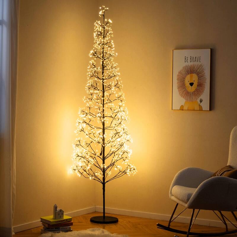 Costway 5/6/7 FT Lighted Alpine Tree with 1500 White LED Lights,