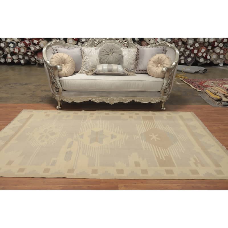 Hand Woven Oriental 100% Wool Carpet Southwestern Tribal Purples Kilim Area Rug - 8' 7'' X 5' 8''