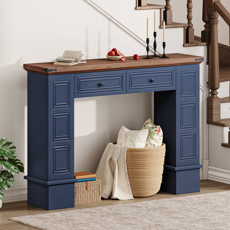 Moasis Farmhouse Console Sofa Hallway Table with 2 Drawers for Entryway Living Room - Blue