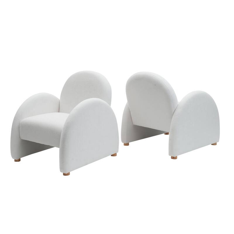 Modern Boucle Accent Armchair - Comfortable Upholstered Lounge Chair with Curved Armrests, Stylish Minimalist Chair