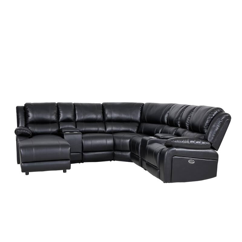 William 7 Piece Transitional Faux Leather Curved Living Room Reclining Sectional