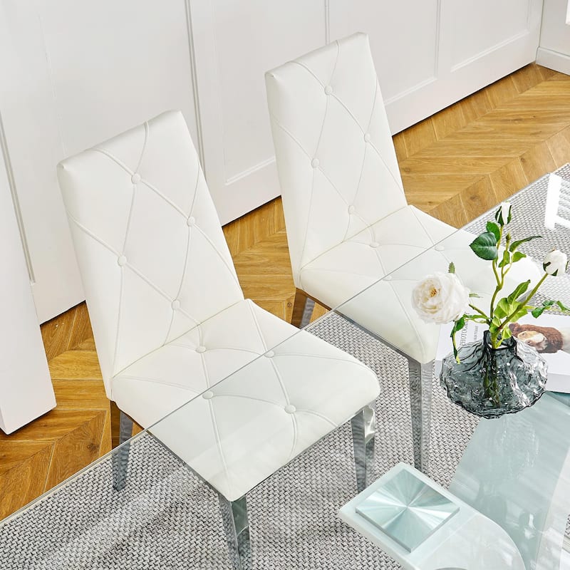 Modern Light Luxury Dining Chairs with PU Back and Electroplated Legs（Set of 2）