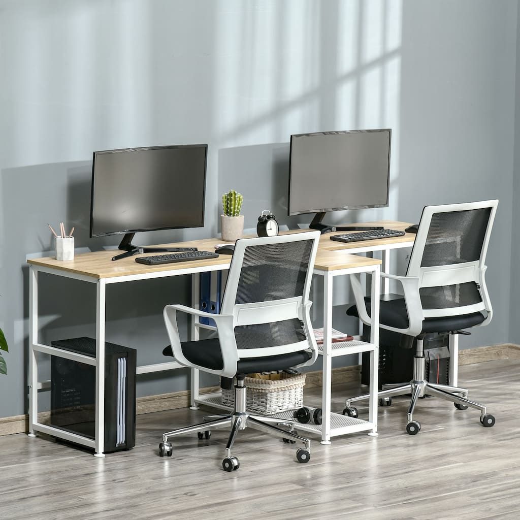 HOMCOM 83" Two Person Computer Desk Workstation with Middle Armrest Shelf and 2 Storage Shelves