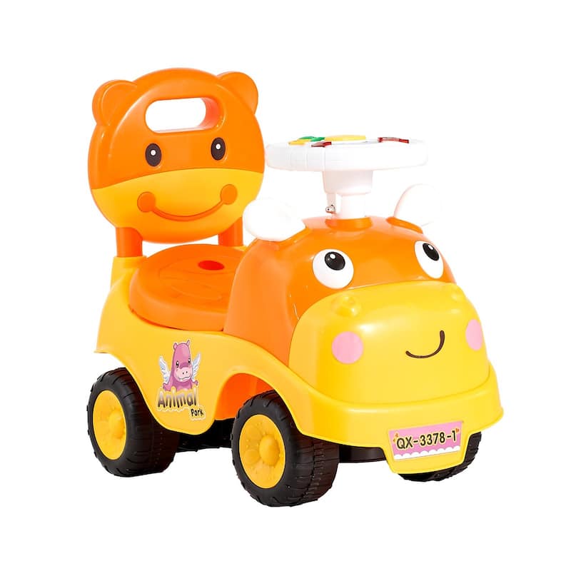 Kids Ride-On Toy with Music, Horn, and Under-Seat Storage - 19.7 x 9.4 x 16.3 in
