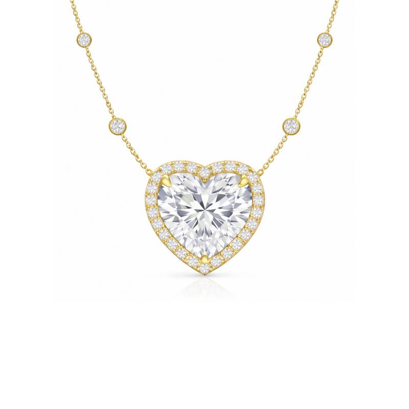 Auriya 14K Gold Lab Grown Heart-shaped Diamond Halo Pendant with Bezel Necklace 1.00 to 5.00 ct. tw. (F-G VS) - Yellow - 2.68ct. tw.