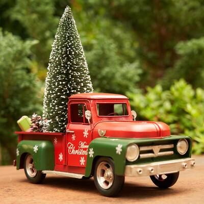 Red & Green Christmas Truck with Snowflakes & Tree - Small