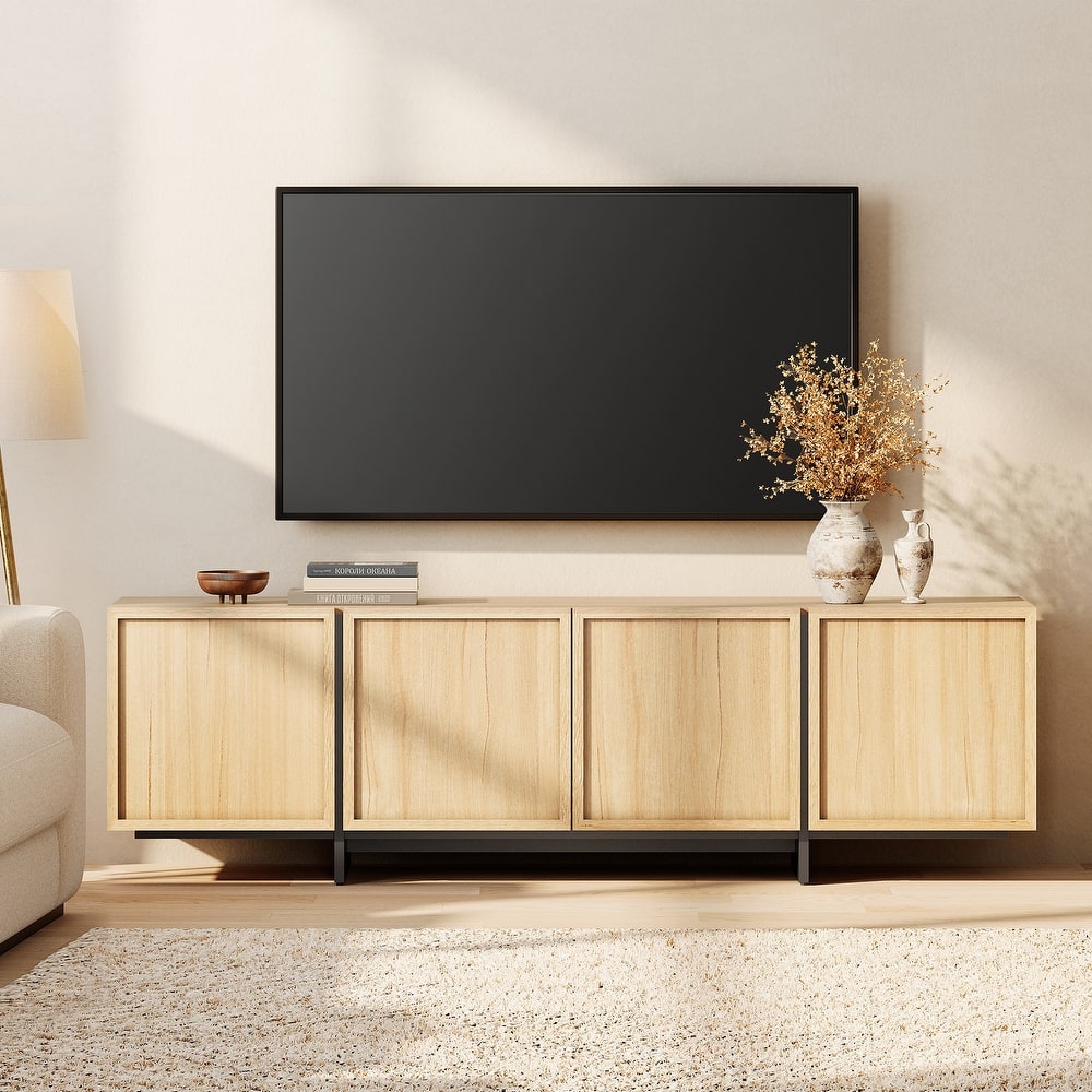 WAMPAT TV Stand with T-Shaped Legs, Modern Entertainment Center with 4 Storage Cabinets, Media Console TV Table for Living Room