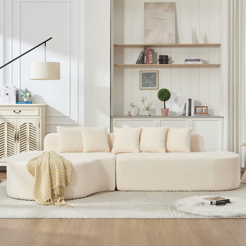 L-Shape Boneless Couch for Living Room, Curved Sectional Sofa Memory Foam Floor Sofa with 5 Pillows