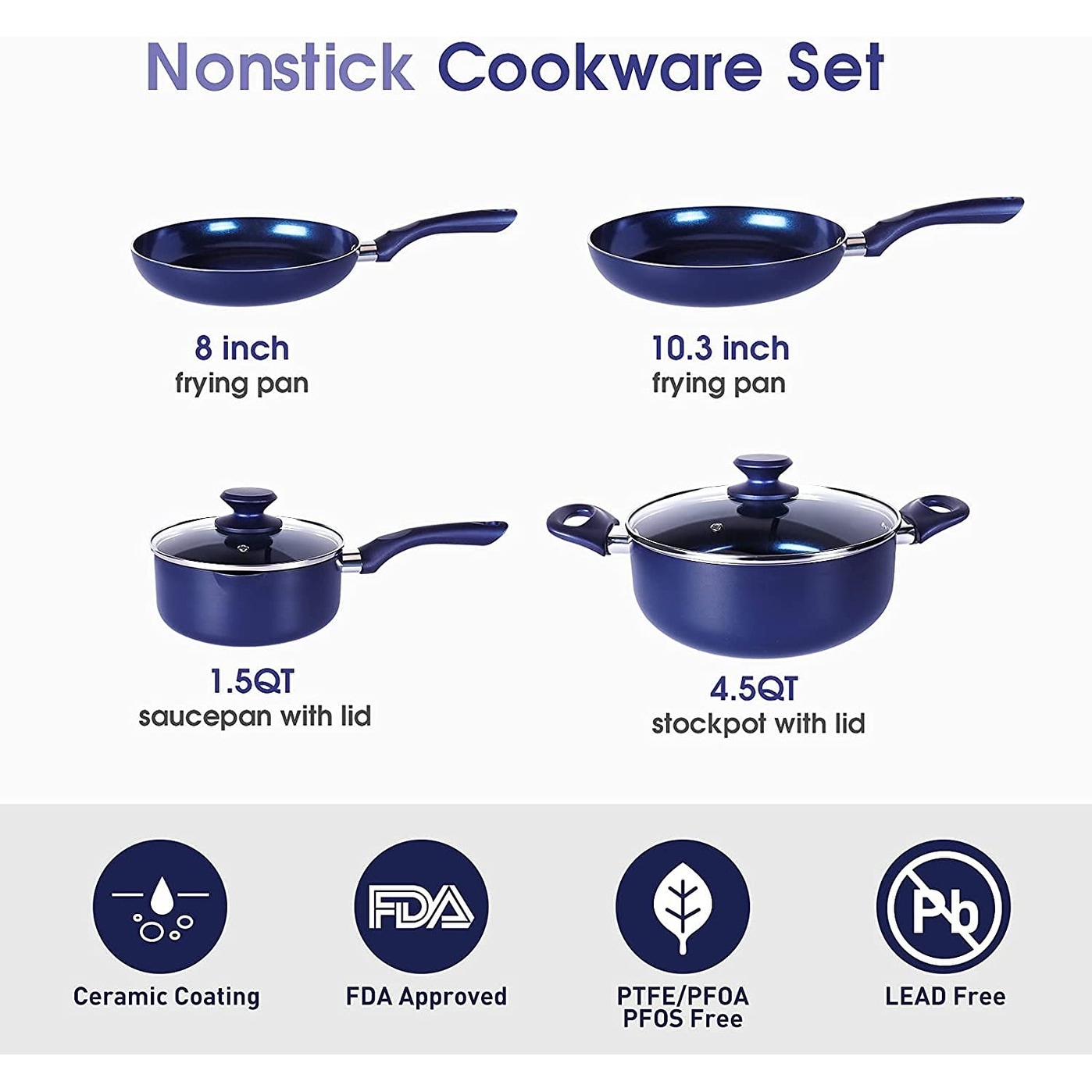 Clockitchen 6-piece Non-stick Cookware Set Pots and Pans Set for Cooking -  Ceramic Coating Saucepan, Stock Pot with Lid, Frying Pan, Copper