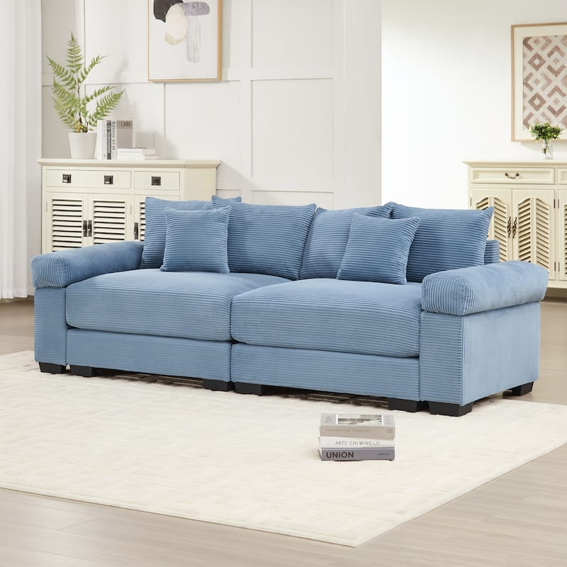 92" Oversized Corduroy Couch for Living Room, Upholstered Loveseat Sofa with Wide Armrests and Throw Pillows for Apartment