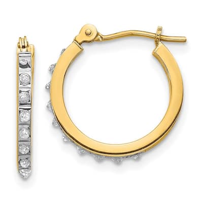 Curata 14k Yellow Gold 15x1mm Diamond Small Hinged Lever Back Hoop Earrings
