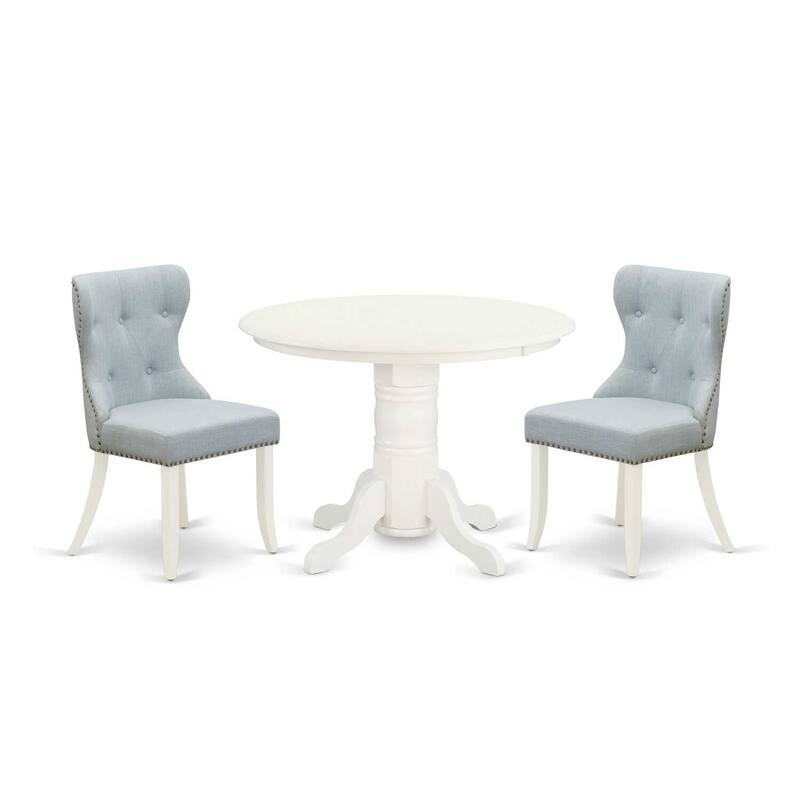 3-Piece Linen White Solid Wood Top-Dining Room Set-Seats 4