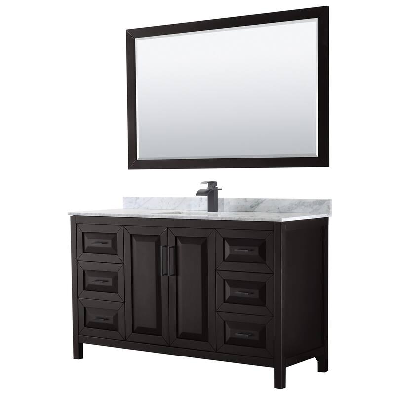 Wyndham Collection Daria 60" Free Standing Single Vanity Set with MDF - Dark Espresso / White Carrara Marble Top / Matte - Espresso Finish