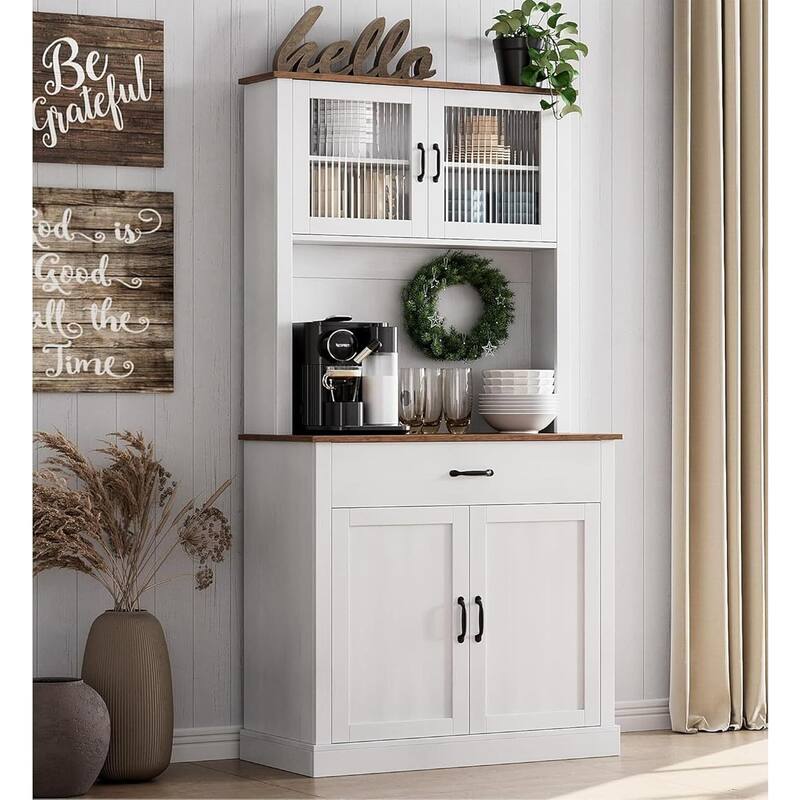 Kitchen Pantry Cabinet, 71" Tall Kitchen Hutch Storage Cabinet with Microwave Stand, Freestanding Buffet Cabinet For Home