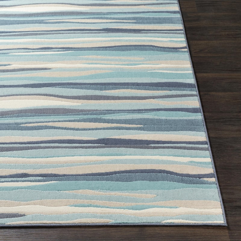 Livabliss City Aqua Wavy Stripes Area Rug