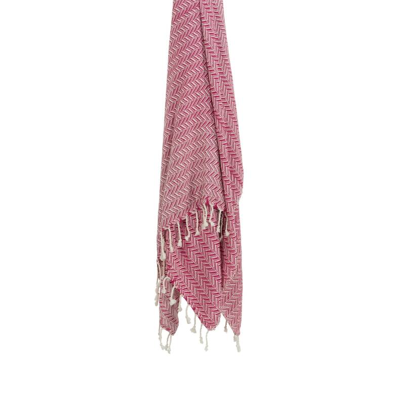 HomeRoots 50" X 60" Hot Pink Cotton Woven Chevron Throw Blanket with Fringe