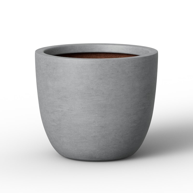 Tall Round Concrete Planter Plant Pot with Drainage Hole - 14 x 12 in - Concrete Gray(Enhanced Interior)