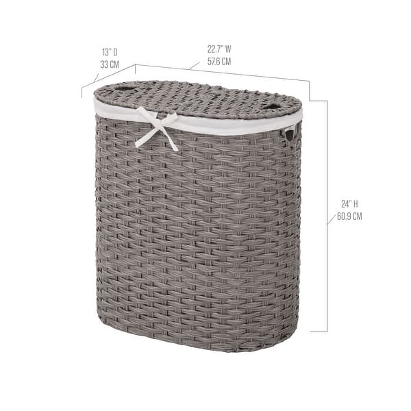 dimension image slide 2 of 3, Seville Classics Handwoven Lidded Oval Double Laundry Hamper, 22.75" W x 13" L x 24" H